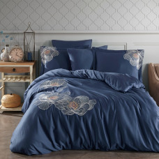 Постільна білизна Dantela Vita сатин з вишивкою - Calista lacivert синій євро