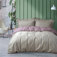 Постільна білизна сатин premium Lotus Home - Basic хакі/сливовий євро
