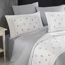 Постільна білизна Dantela Vita сатин з вишивкою - Benedict gri сірий євро