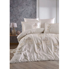 Постільна білизна Dantela Vita сатин з вишивкою - Zumra bej бежевий євро