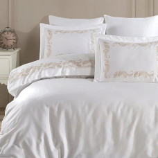 Постільна білизна Dantela Vita сатин з вишивкою - Angelina bej бежевий євро