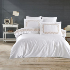 Постільна білизна Dantela Vita сатин з вишивкою - Alina bej бежевий євро