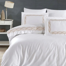 Постільна білизна Dantela Vita сатин з вишивкою - Alina bej бежевий євро