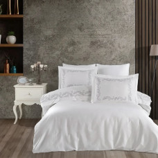 Постільна білизна Dantela Vita сатин з вишивкою - Angelina gri сірий євро