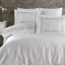 Постільна білизна Dantela Vita сатин з вишивкою - Angelina gri сірий євро