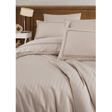 Постільна білизна Dantela Vita сатин з вишивкою - Nuans bej бежевий євро