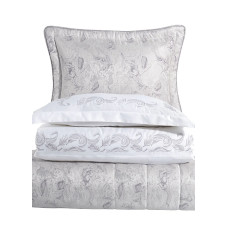 Набір постільної білизни з вишивкою та жакардовим покривалом Dantela Vita - Angelina gri сірий євро
