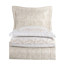 Набір постільної білизни з вишивкою та жакардовим покривалом Dantela Vita - Angelina bej бежевий євро