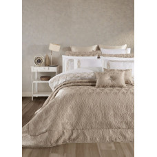 Набір постільної білизни з вишивкою та жакардовим покривалом Dantela Vita - Alina bej-gold євро