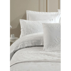 Набір постільної білизни з мереживом та покривалом піке Dantela Vita - Serafina krem кремовий євро