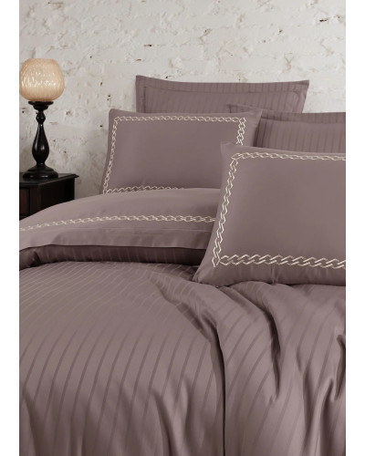 Постільна білизна Dantela Vita сатин з вишивкою - Nuans a.kahve світло-кавовий євро