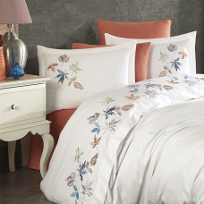 Постільна білизна Dantela Vita сатин з вишивкою - Hazan beyaz білий сімейний