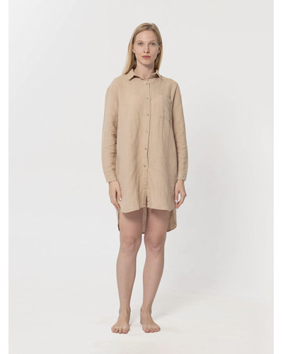 Домашня довга сорочка з льону Lotus Home - Bruma бежевий XL