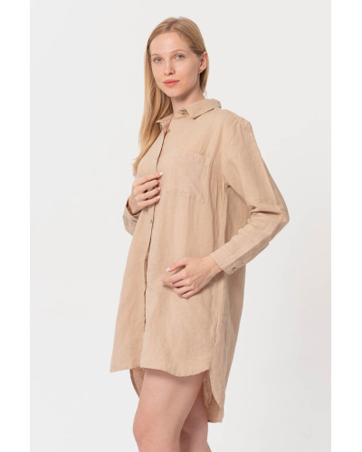 Домашня довга сорочка з льону Lotus Home - Bruma бежевий XL
