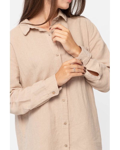 Домашня довга сорочка з льону Lotus Home - Bruma бежевий XL