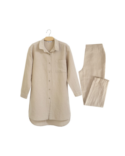 Домашня довга сорочка з льону Lotus Home - Bruma бежевий XL