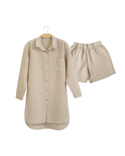 Домашня довга сорочка з льону Lotus Home - Bruma бежевий XL