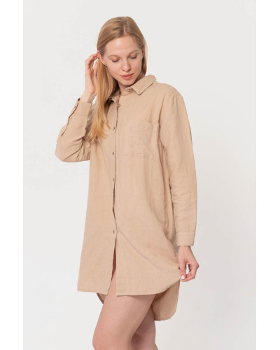 Домашня довга сорочка з льону Lotus Home - Bruma бежевий XL