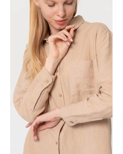 Домашня довга сорочка з льону Lotus Home - Bruma бежевий XL