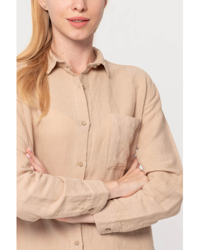 Домашня довга сорочка з льону Lotus Home - Bruma бежевий XL