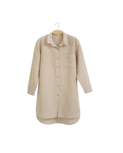 Домашня довга сорочка з льону Lotus Home - Bruma бежевий XL