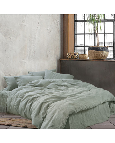 Постільна білизна з льону Lotus Home - Karlin frosty green зелений євро
