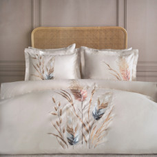 Постільна білизна Dantela Vita сатин з вишивкою - Bohem bej бежевий євро