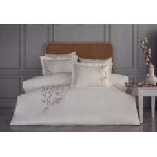 Постільна білизна Dantela Vita сатин з вишивкою - Moneda krem кремовий євро