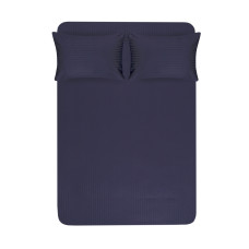 Простирадло на резинці з наволочками сатин страйп 1*1 Lotus Home - темно- синій 160*200*25+50*70 (2)