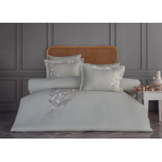 Постільна білизна Dantela Vita сатин з вишивкою - Moneda mint ментоловий євро