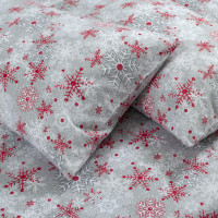 Постільна білизна Lotus Home Фланель - Snowflake сірий/червоний євро