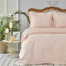 Покривало з наволочками Karaca Home - Liya pudra пудровий 230*240 євро