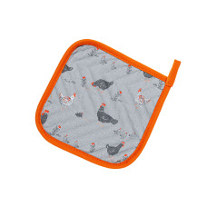 Прихватка Прогулянка з курчатами сіро-помаранчева 20х20 183918