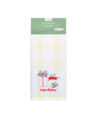 Рушник вафельний Home Line (смужка жовта, з вишивкою подарунки) 45x70см 180066
