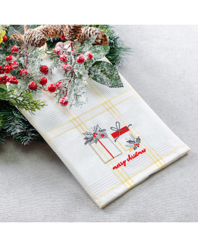 Рушник вафельний Home Line (смужка жовта, з вишивкою подарунки) 45x70см 180066