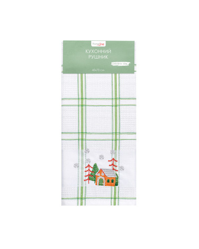Рушник вафельний Home Line (смужка зелена, з вишивкою ліс) 45x70см 180064