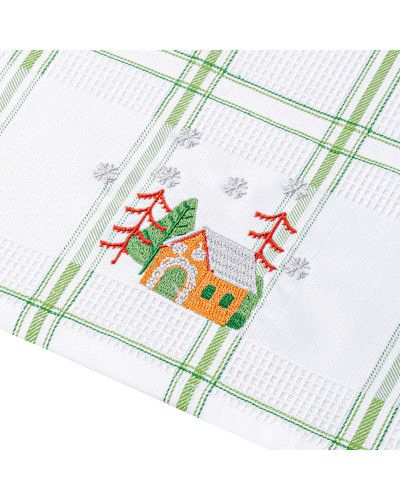 Рушник вафельний Home Line (смужка зелена, з вишивкою ліс) 45x70см 180064
