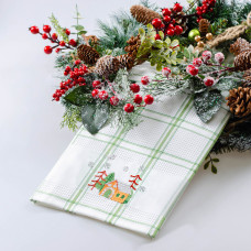 Рушник вафельний Home Line (смужка зелена, з вишивкою ліс) 45x70см 180064