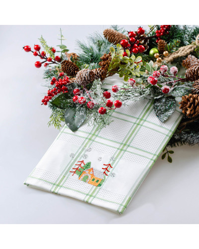 Рушник вафельний Home Line (смужка зелена, з вишивкою ліс) 45x70см 180064