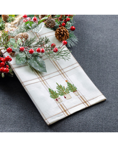 Рушник вафельний Home Line (смужка коричнева, з вишивкою ялинки) 45x70см 180063