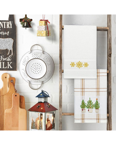 Рушник вафельний Home Line (смужка коричнева, з вишивкою ялинки) 45x70см 180063