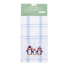 Рушник вафельний Home Line (смужка блакитна, з вишивкою пінгвіни) 45x70см 180062