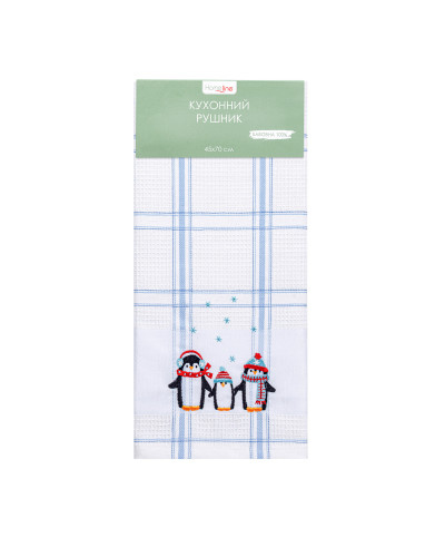 Рушник вафельний Home Line (смужка блакитна, з вишивкою пінгвіни) 45x70см 180062
