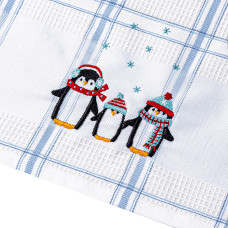 Рушник вафельний Home Line (смужка блакитна, з вишивкою пінгвіни) 45x70см 180062