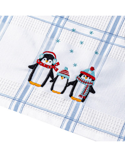 Рушник вафельний Home Line (смужка блакитна, з вишивкою пінгвіни) 45x70см 180062