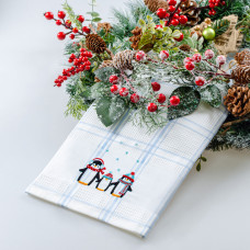 Рушник вафельний Home Line (смужка блакитна, з вишивкою пінгвіни) 45x70см 180062