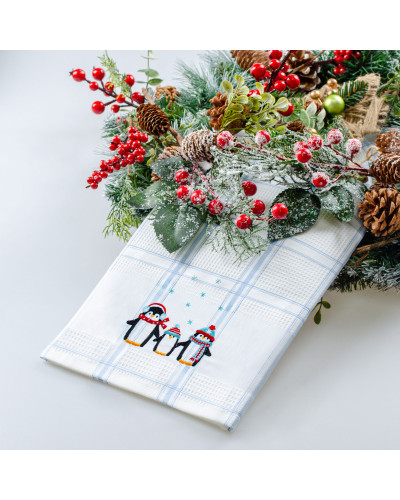 Рушник вафельний Home Line (смужка блакитна, з вишивкою пінгвіни) 45x70см 180062
