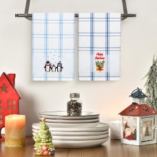 Рушник вафельний Home Line (смужка блакитна, з вишивкою пінгвіни) 45x70см 180062