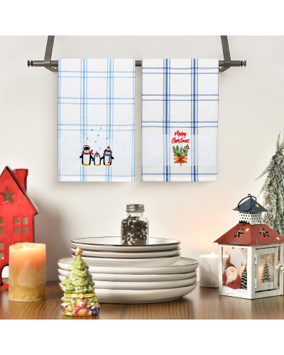Рушник вафельний Home Line (смужка блакитна, з вишивкою пінгвіни) 45x70см 180062