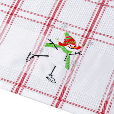 Рушник вафельний Home Line (смужка червона, з вишивкою сніговик) 45x70см 180061